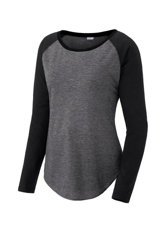 Sport-Tek ® Ladies PosiCharge ® Long Sleeve Tri-Blend Wicking Scoop Neck Raglan Tee