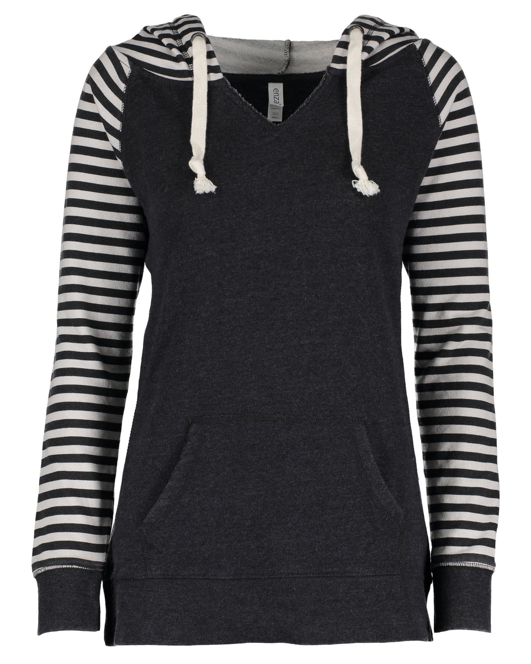 EZ375 Enza® 37579 Ladies Garment Washed Striped Chalk Fleece Pullover Hood